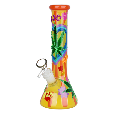 420 Leafy Sunburst Glow Beaker Bong | Front View