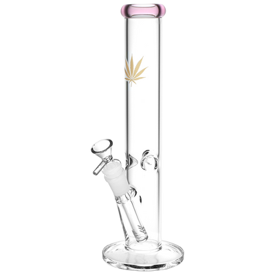 Classic Glass Gold Leaf Straight Tube Bong | Pink