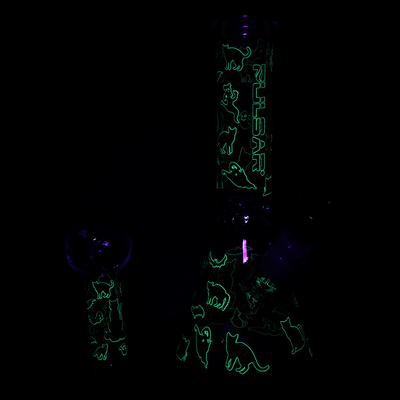 Pulsar Black Cat Beaker Bong Set | Glow In The Dark Accents