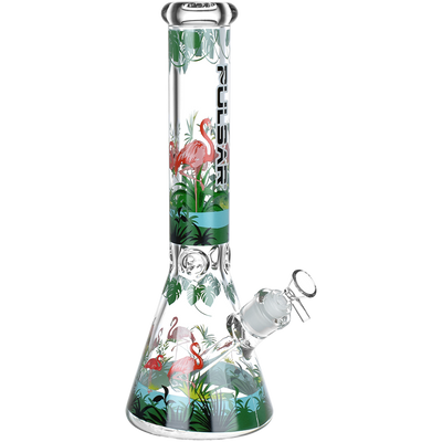 Pulsar Chillin' Flamingos Beaker Bong | Large Size | Front View