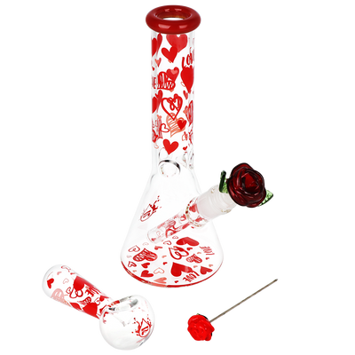 Pulsar Hearts 'n' Roses Beaker Herb Pipe Duo | Complete Set