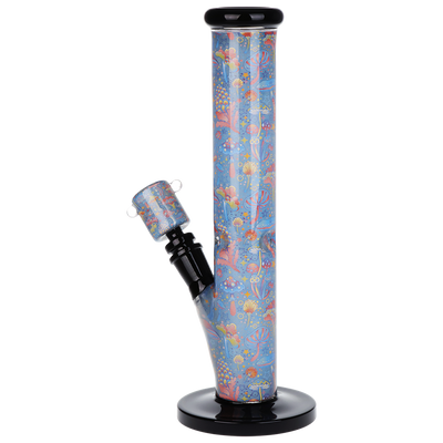 Pulsar Inside Print Straight Tube Bong | Neon Shrooms | Back View