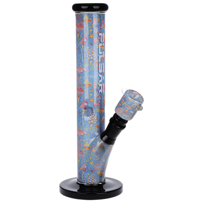 Pulsar Inside Print Straight Tube Bong | Neon Shrooms | Front View