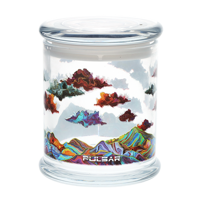 Pulsar Pop Top Glass Jar | Metallic Mountains | Front View