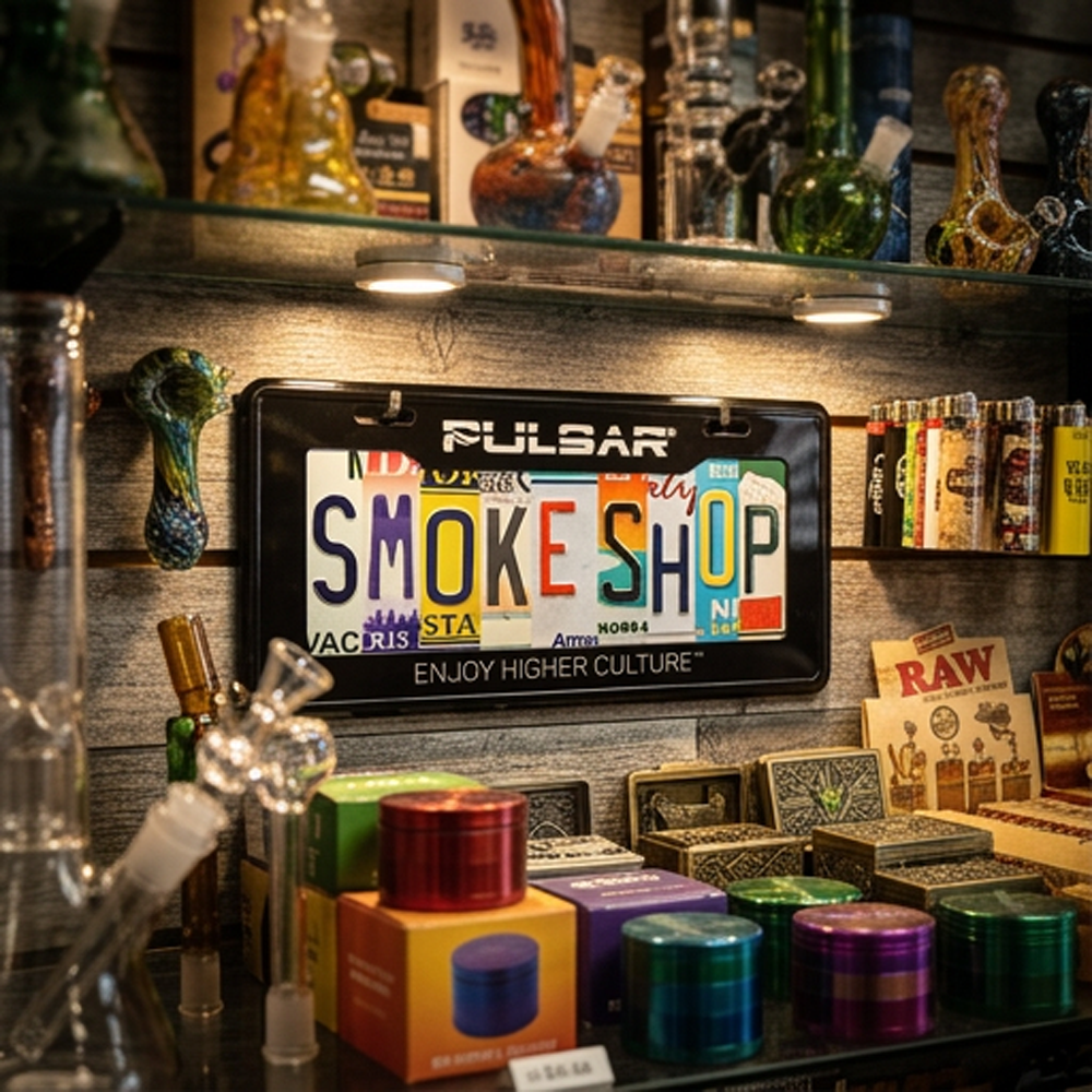 Pulsar Smoke Shop License Plate Tin Sign