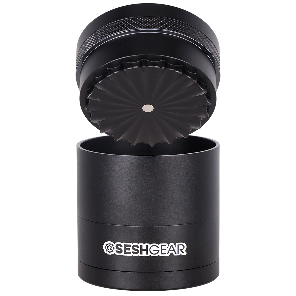 SeshGear Aluminum Mill Grinder | 5pc | Black Open View