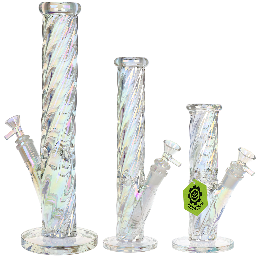 SeshGear Iridescent Twist Straight Tube Bong | All Sizes Group