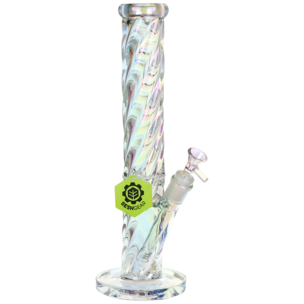 SeshGear Iridescent Twist Straight Tube Bong | Large Size | Front View