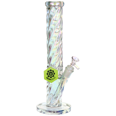 SeshGear Iridescent Twist Straight Tube Bong | Large Size | Front View