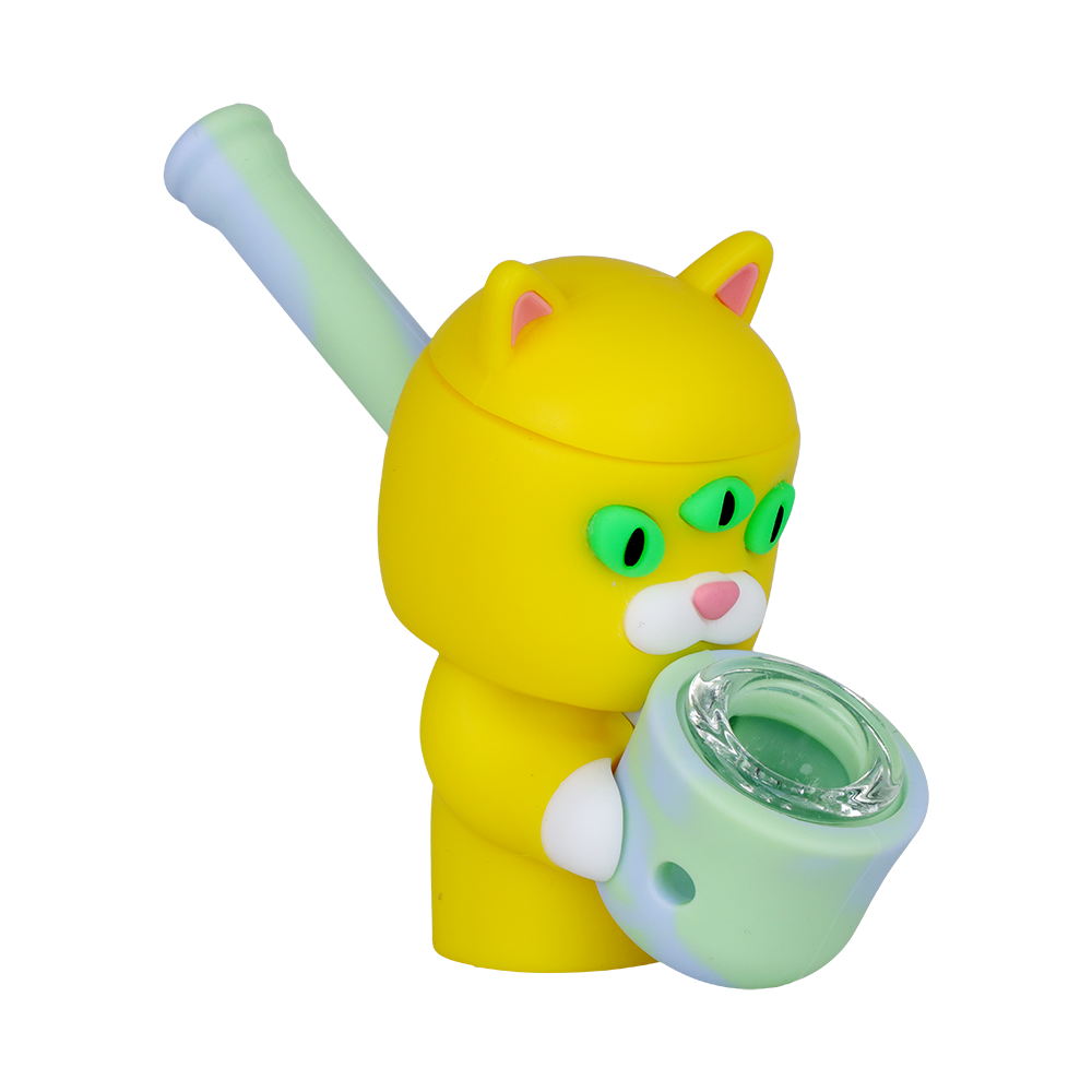 Three-Eyed Cat Secret Stash Silicone Hand Pipe | Front View